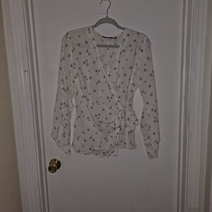 Betabrand Floral Wrap Blouse - White